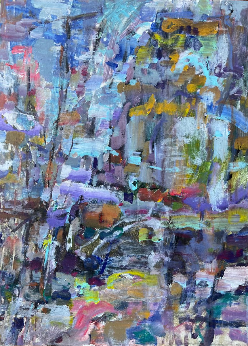 Organic Abstract Acrylic Painting By Florina Breazu, 19 X 26, Strings, Original Artwork