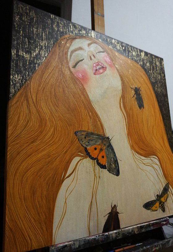 Redhead girl and butterflies / Painting by Anastasia Balabina