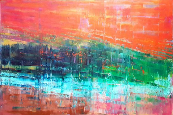 Sky fall - large abstract palette knife painting