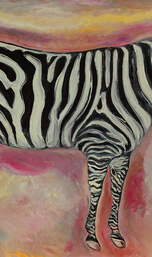 ZEBRA - animal art, black and white, large size original oil painting, flora and fauna by Karakhan