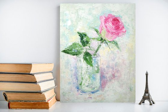 A rose in a glass, Still Life Painting Flower Wall Art