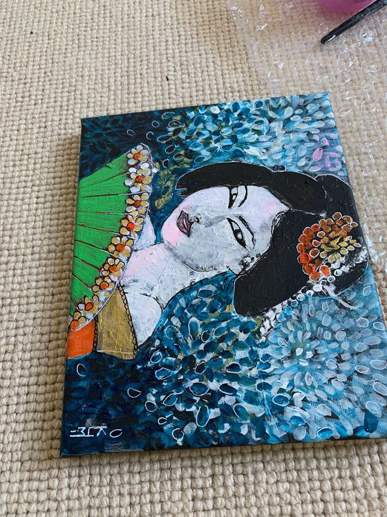 Oriental Inspired Portrait Woman Acrylic Painting Beautiful Gift Ideas Artfinder Wall Decor Artwork on Canvas Paintings Wall Art