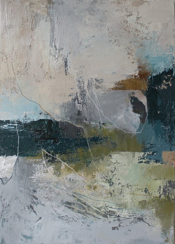 "Fall"  Abstract blue gray green art