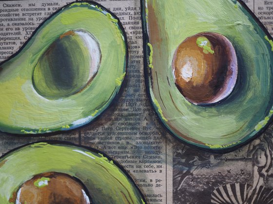 Avocado on vintage (1989) newspaper