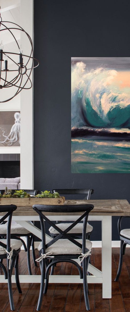 The great turquoise wave- large size- original acrylic painting - 100 x 81 cm ( 39 x 32 inches) by Carlo Toma