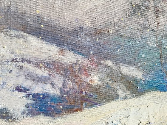 Snow is falling quietly.