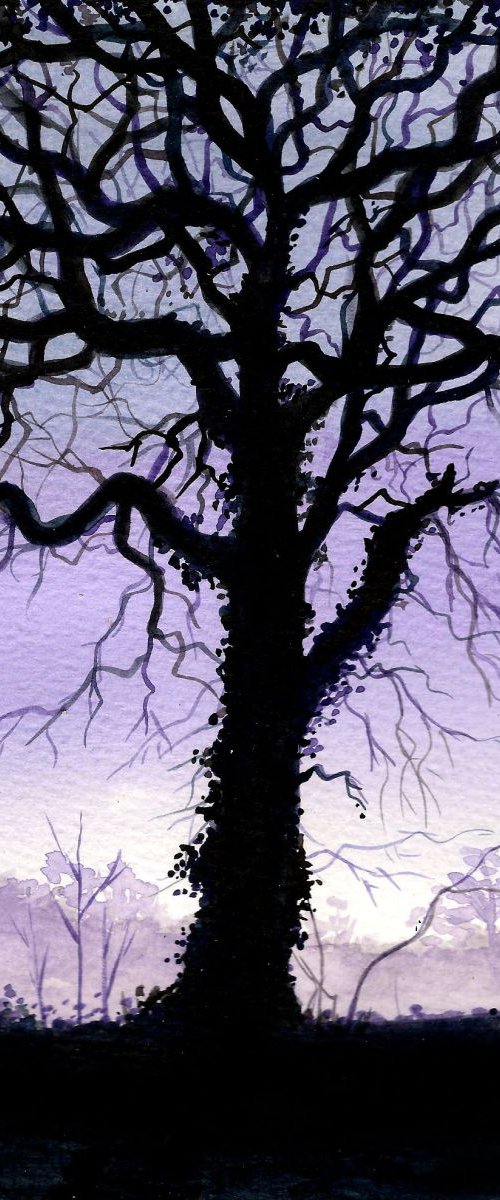 Lilac sky, Tree Silhouette by Linzi Fay