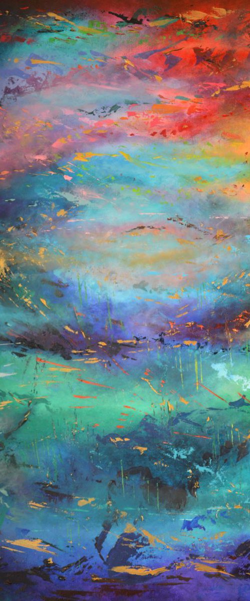 Vivid Storm - red, blue, teal and gold by Lisa Mann