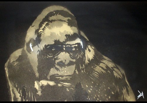 Gorilla in the groove (AirPods) (on plain paper). by Juan Sly