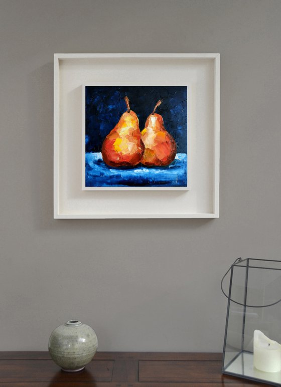 Pear Painting Original Art Couple Fruits Artwork Kitchen Still Life Wall Art