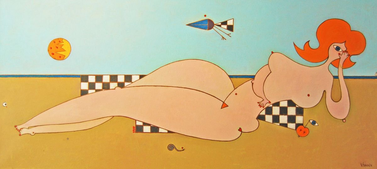 Impressionistic Portrait Acrylic Painting By Viktor Ivaniv, 69 X 32", Daydreaming, Original Artwork