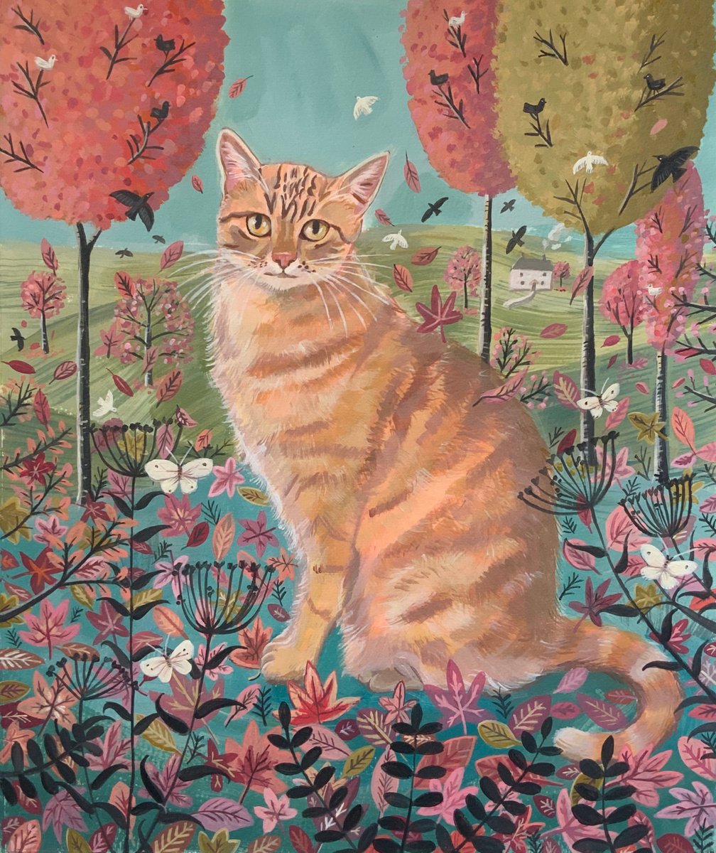 Ginger in the trees- cat painting by Mary Stubberfield