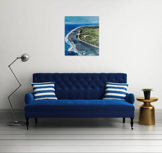 Island, original landscape waves, ocean oil painting, Gift art for home