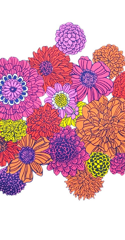 Vivid retro wall flowers by Talia Russell