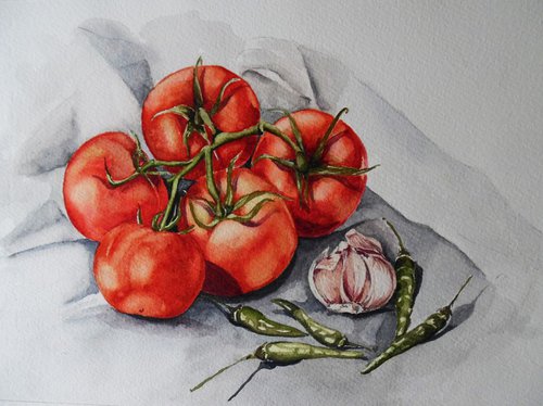 Red (Watercolor tomatoes) by Nimesha Udani