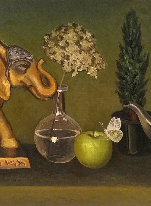 Still life with an Indian elephant and a butterfly by Tatiana Popova