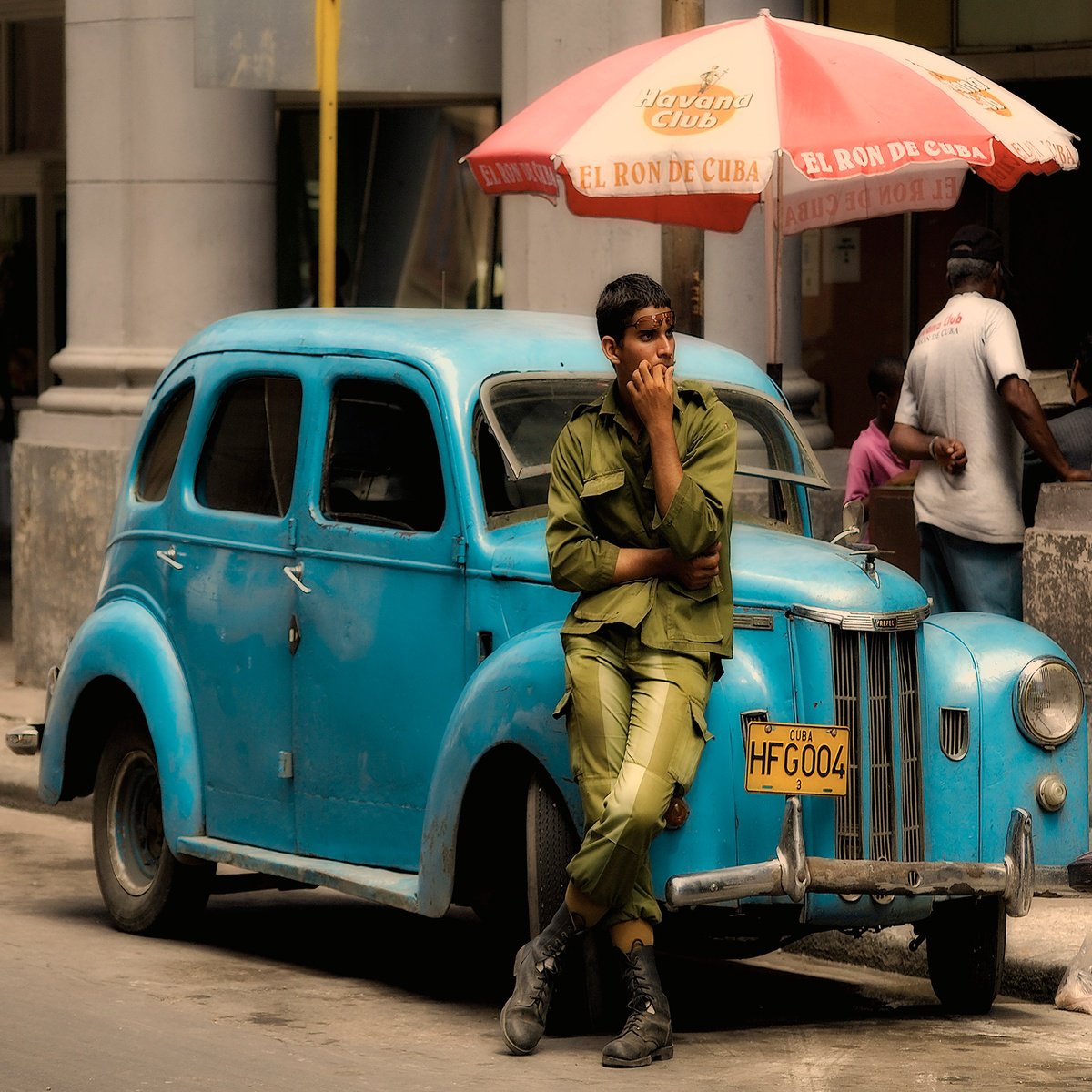 Photorealistic Cityscapes Photograph By Stephen Hodgetts Photography, 13 X 13", Blue Car Havana - Cuba, Original Artwork