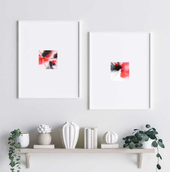 Red abstract flowers diptych