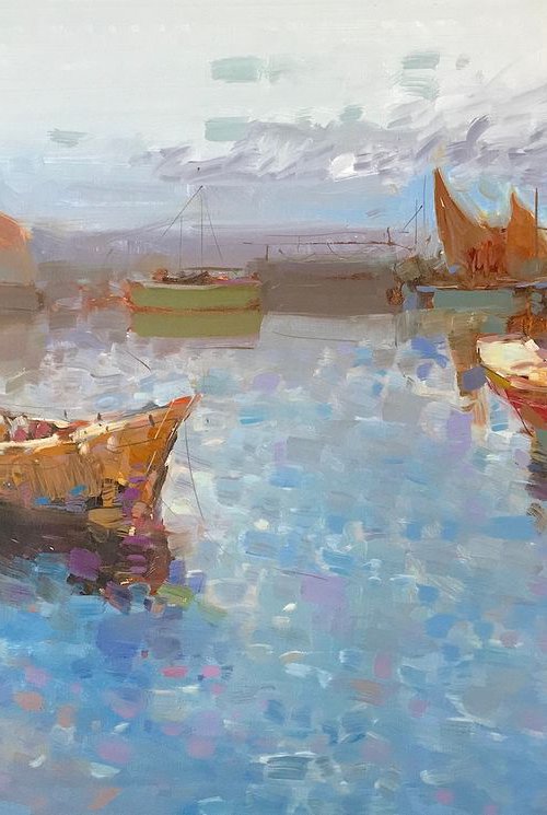 Harbor, Original oil painting, Handmade artwork, One of a kind by Vahe Yeremyan