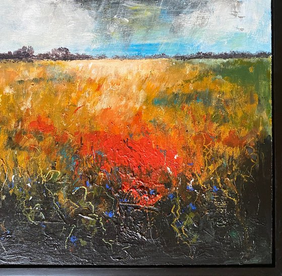 Orange Field with blue cornflowers (framed)