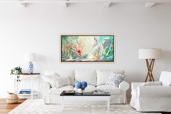 Large Abstract Flowers Acrylic Painting on Canvas with Texture. Abstract Landscape Contemporary Impressionism. Artwork for Livingroom or Bedroom