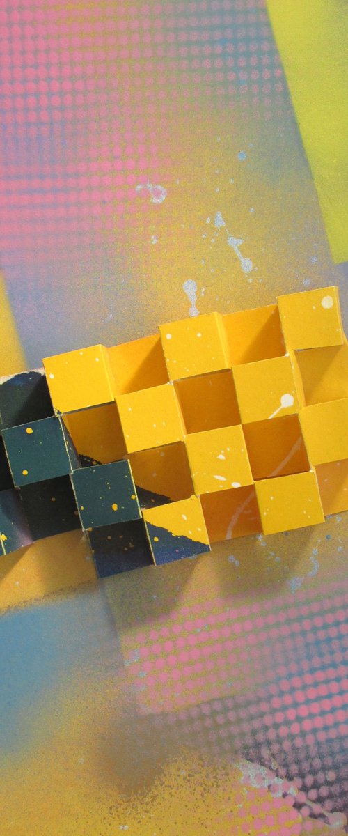 yellow squares paper weaving by Alfred  Ng