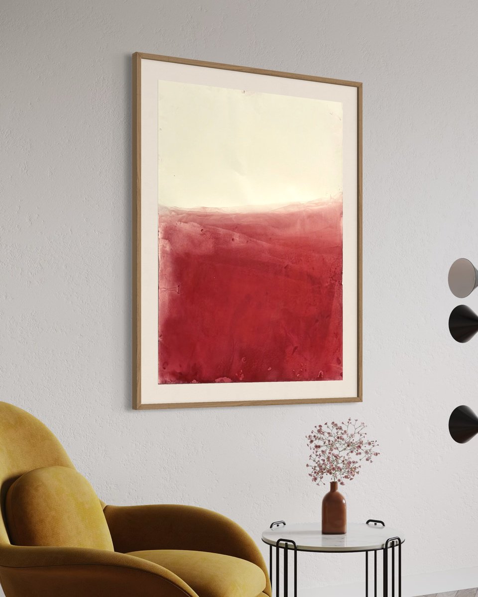 Abstract Landscape Drawing By Marilina Marchica, 28 X 39", Red Landscape, Original Artwork