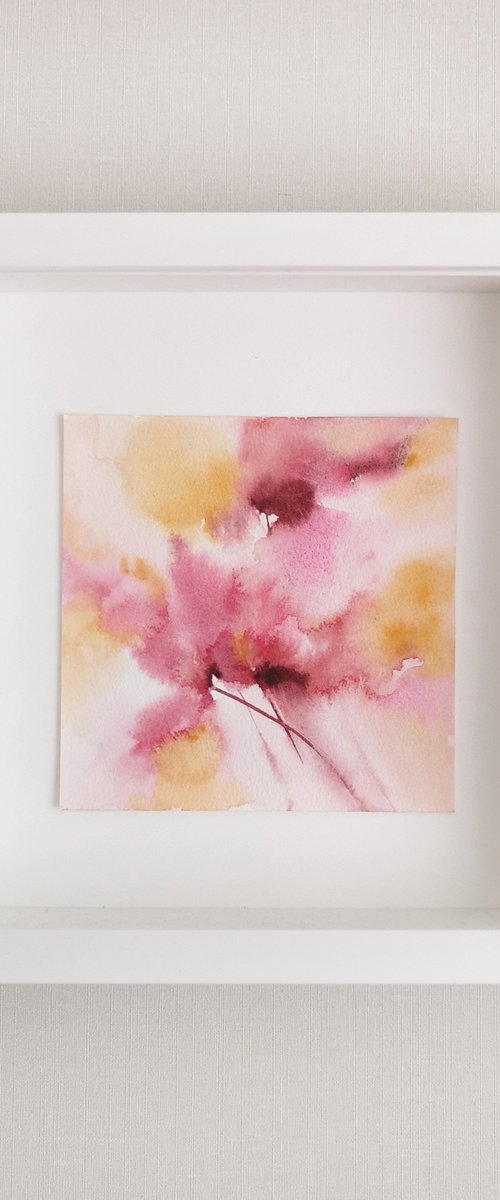 Abstract flowers. Small watercolor floral artwork by Olga Grigo