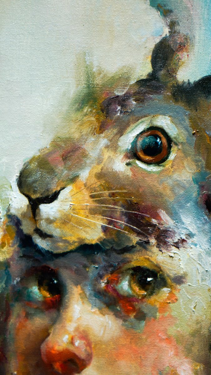 Impressionistic Portrait Oil Painting By Pavel Filin, 22 X 30", Bunny, Original Artwork