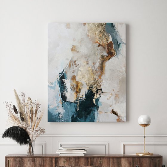 "Flow 5" Blue gold abstract acrylic art