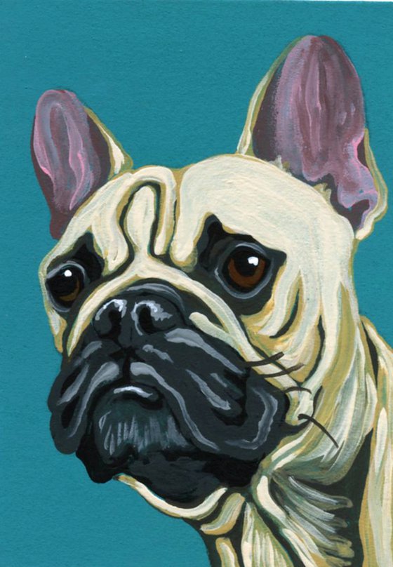 ACEO ATC Original Miniature Painting  French Bulldog Pet Dog Art-Carla Smale