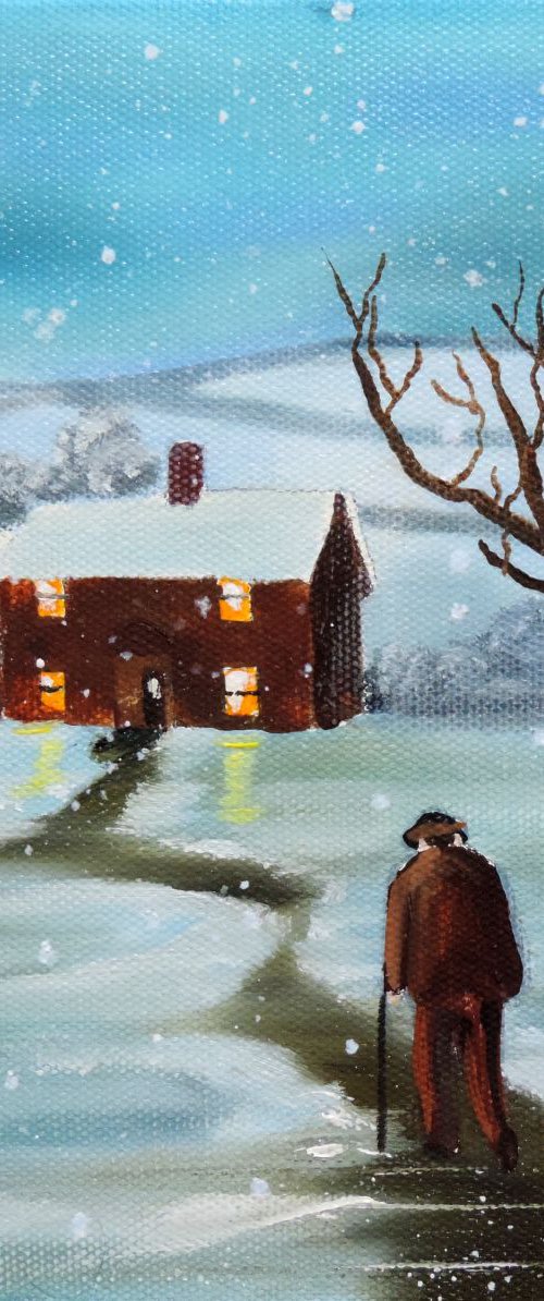 Winter walk going home art oil painting on canvas by Gordon Bruce