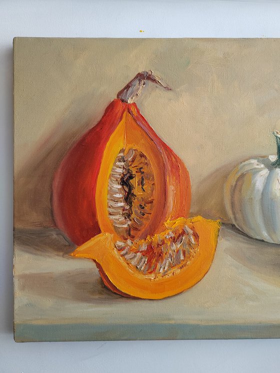 Orange hokkaido pumpkin still life