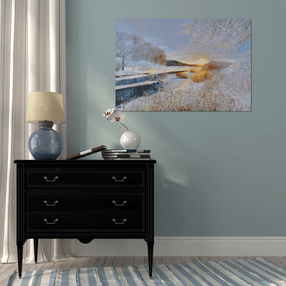 Winter Sunset Over Frozen River