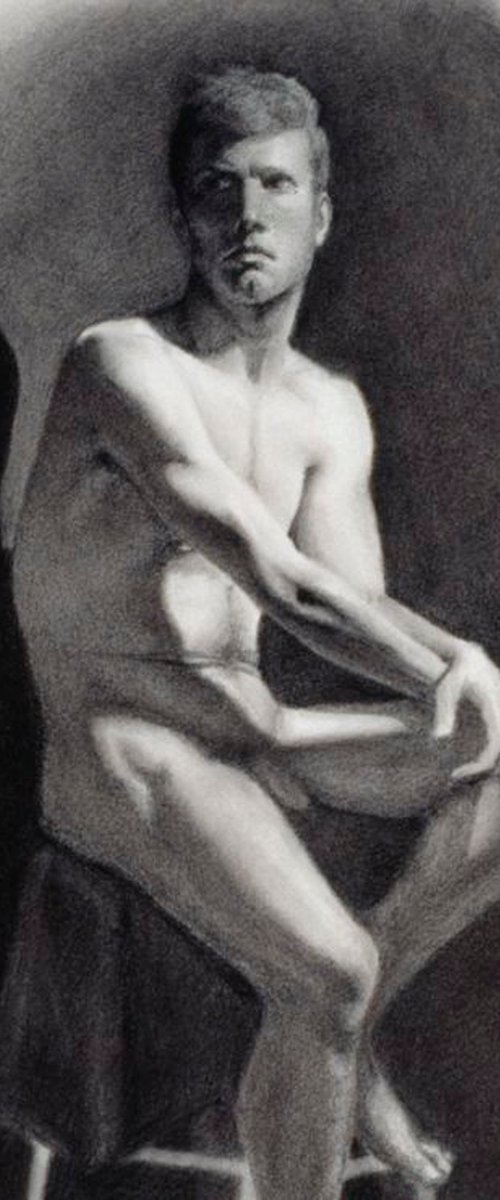 Original Charcoal Male Nude from Life by Joyce Fournier