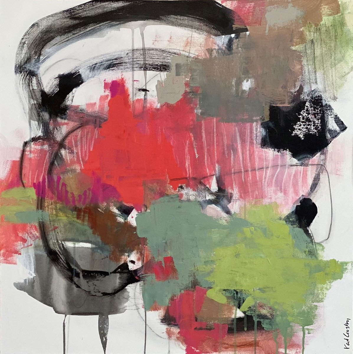 Organic Abstract Acrylic Painting By Kat Crosby, 24 X 24", Stranger In A Strange Land, Original Artwork