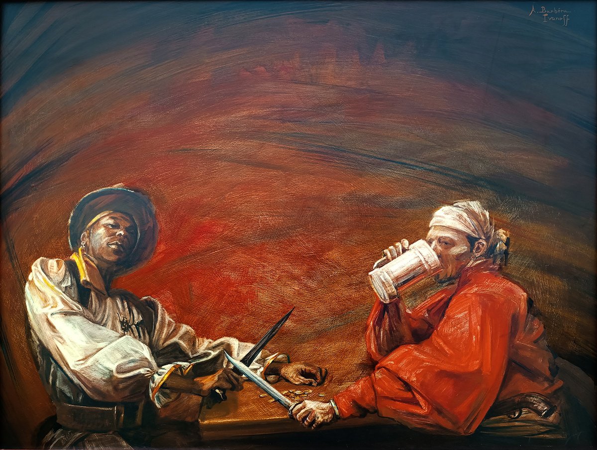 Expressive Portrait Oil Painting By Alexandre Barbera-Ivanoff, 35 X 28, The Crow And The Fox, Original Artwork