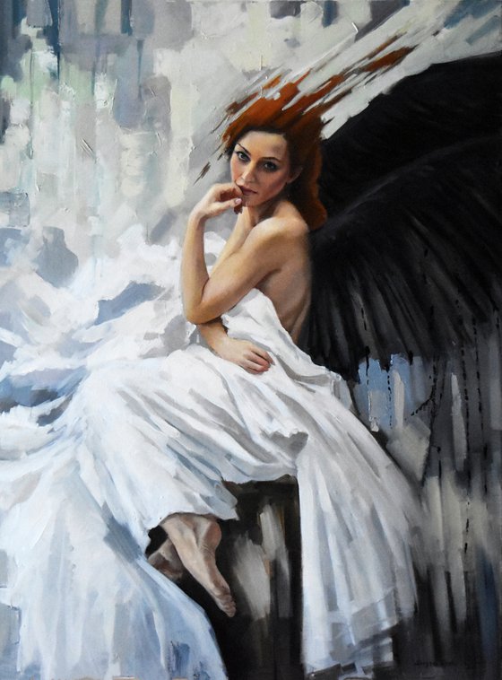 An angel with black wings