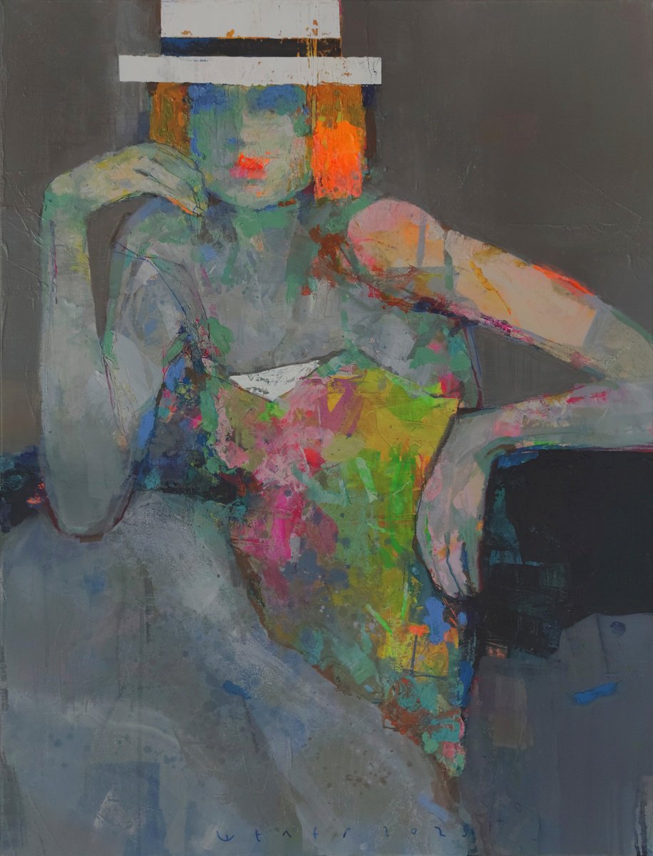 Expressive Portrait Oil Painting By Victor Sheleg, 24 X 31", Lady Summer, Original Artwork