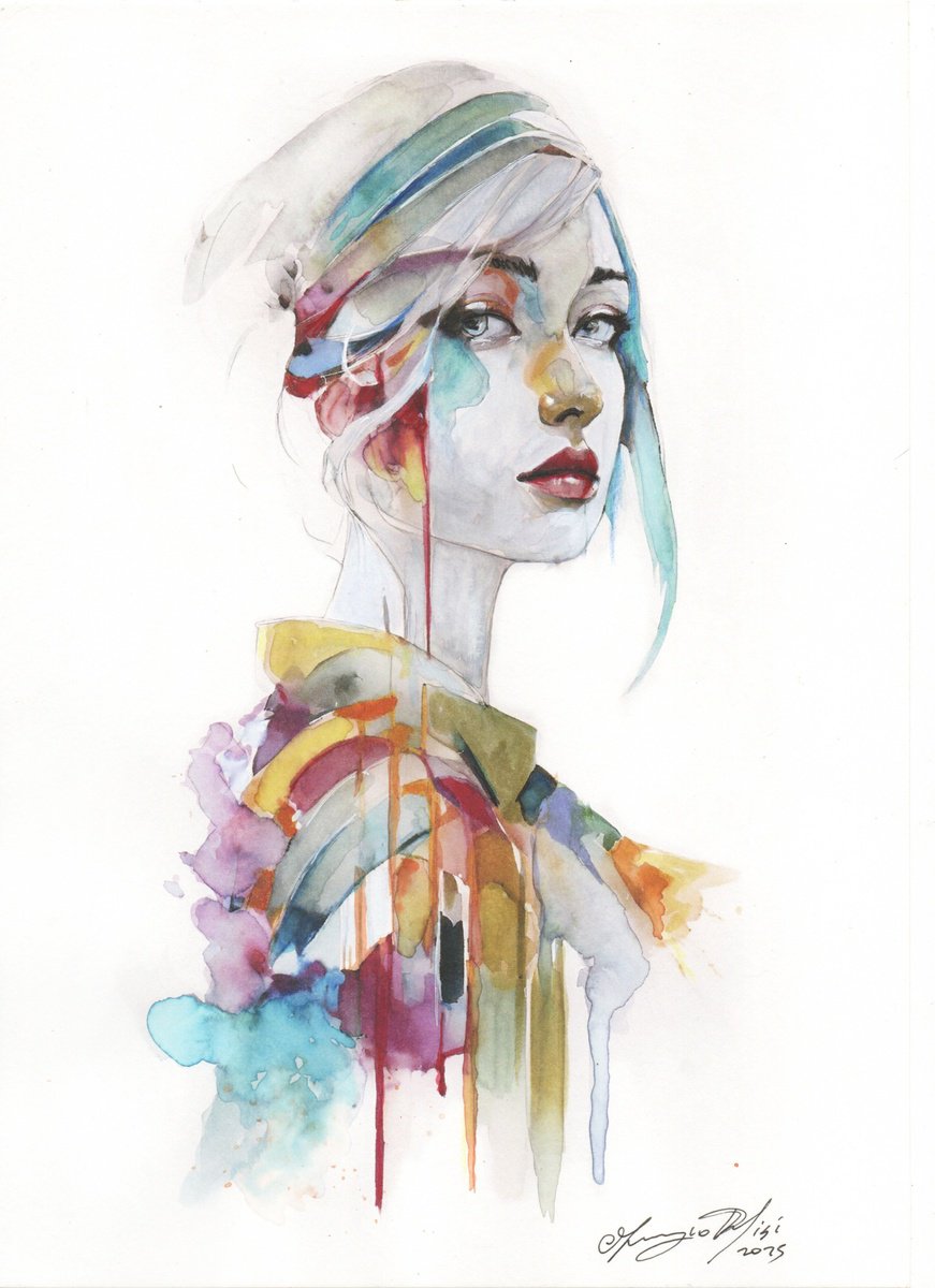 Surrealistic Portrait Ink Drawing By Maurizio Puglisi, 8 X 11", Origami, Original Artwork