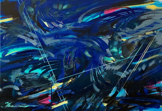 Expressive abstraction - "Ocean" -  Blue abstract - Geometric abstract - Abstract painting