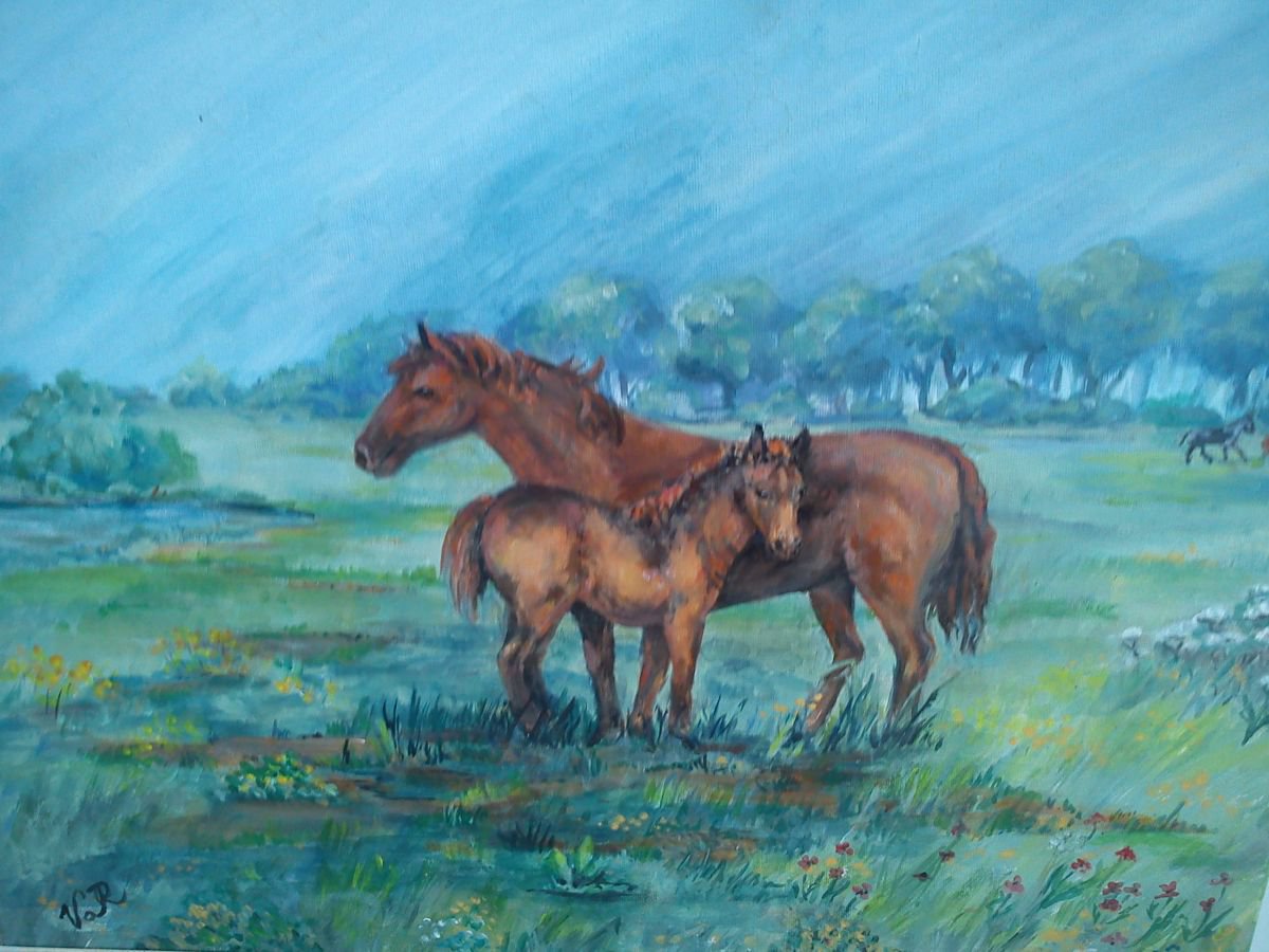 Mare and foal by Valerie Reffold
