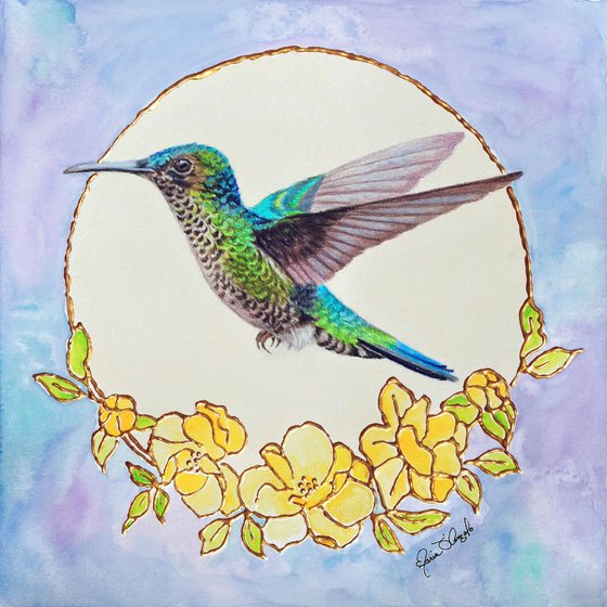 Hummingbird on Blue