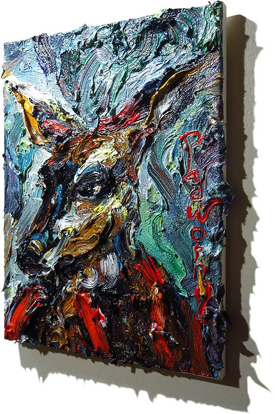 Original Oil Painting Abstract Expressionism Art Fawn Animal Deer
