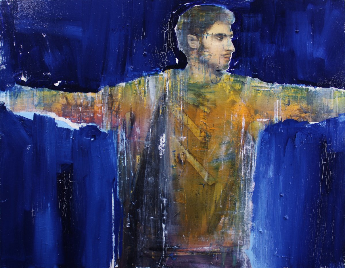 Expressive Portrait Oil Painting By Milos Hronec, 35 X 27", Life Decisions Ii, Original Artwork