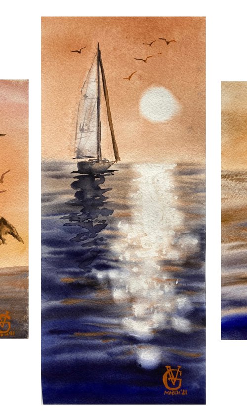 ORANGE SUNSET - triptych by Valeria Golovenkina