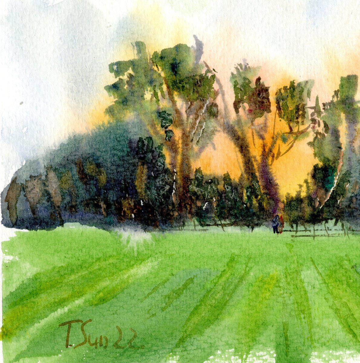 Impressionistic Watercolour , The Sunset On The Field, England By Tanya Sun, 12 X 8, Artwork For Sale On Artfinder