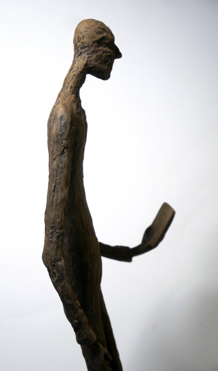 Expressive Portrait Clay Sculpture By Lionel Le Jeune, 4 X 15", Homine 2.0, Original Artwork