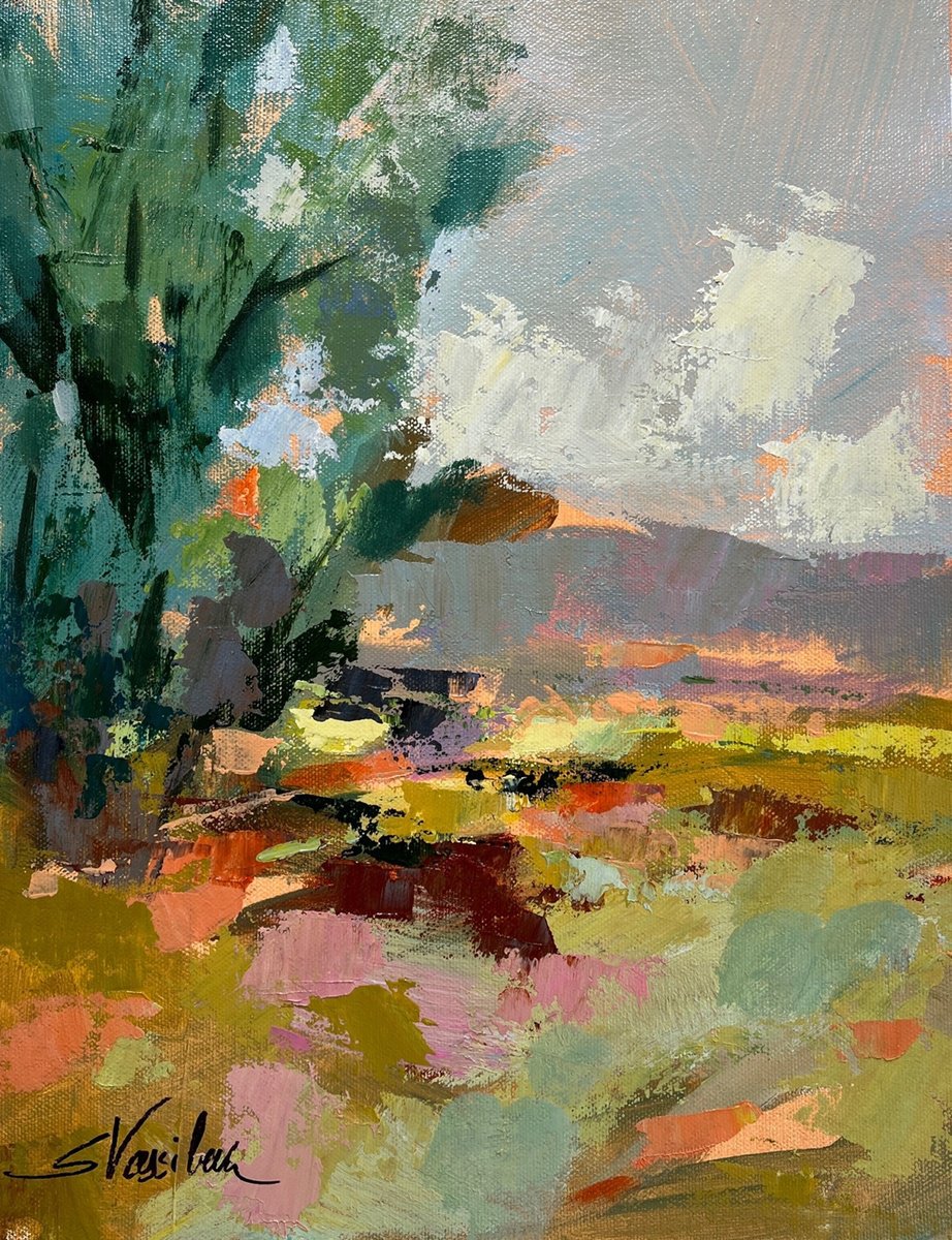 Impressionistic Landscape Acrylic Painting By Silvia Vassileva, 11 X 14", Tree In June I, Original Artwork