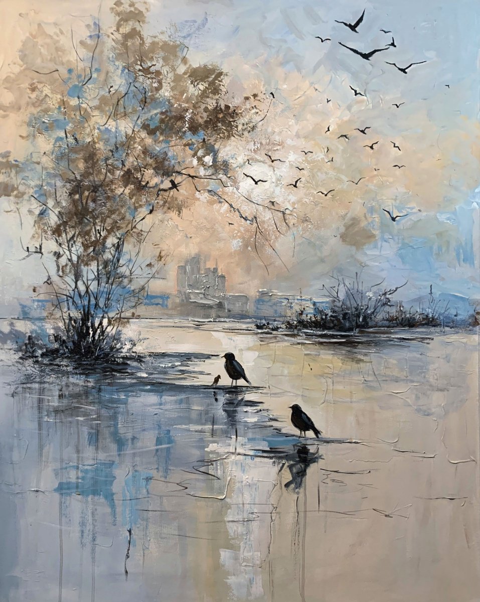 Quiet Waters. Morning Flight Landscape. By Vita Schagen, 31 X 39, Artwork For Sale On Artfinder